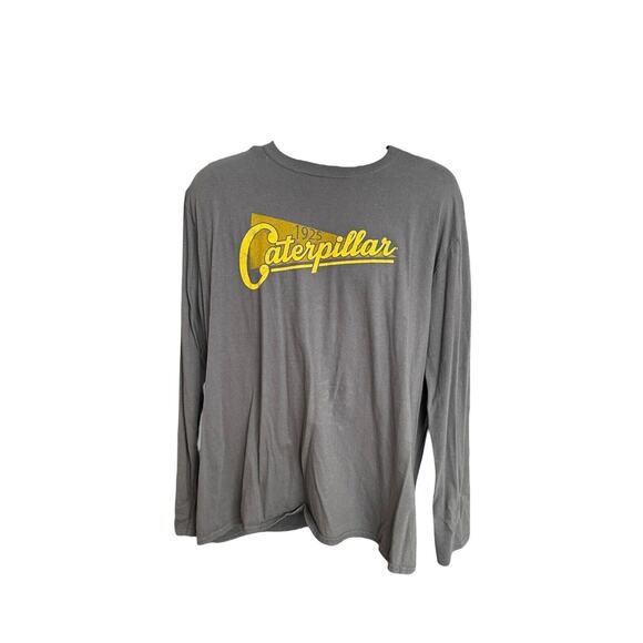 Caterpillar CAT Long Sleeve Graphic Tee Gray Yellow Vintage Style XL Rare - Picture 2 of 6